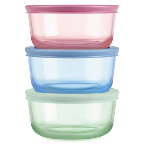 Pyrex® Simply Store® Tinted Glass 2-cup Round Storage Containers, 6-pc Set, Mixed Colors