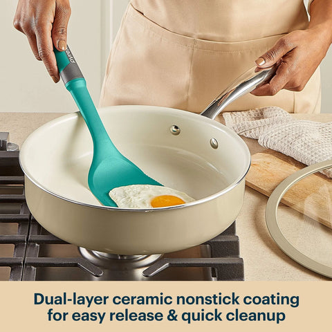 Pyrex® Ceramic Cookware 10.8-in/3.5qt Deep Fry Pan with Lid