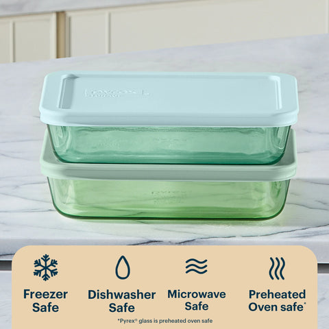 Pyrex® Simply Store® Tinted Glass 3-cup Rectangle Storage Containers, 4-pc Set, Mixed Colors