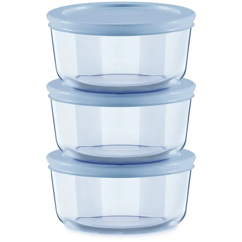 Pyrex® Simply Store® Tinted 6-piece Round Storage Value Pack with Blue Plastic Lids